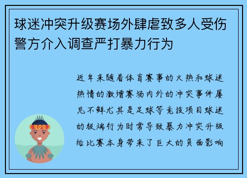 球迷冲突升级赛场外肆虐致多人受伤警方介入调查严打暴力行为